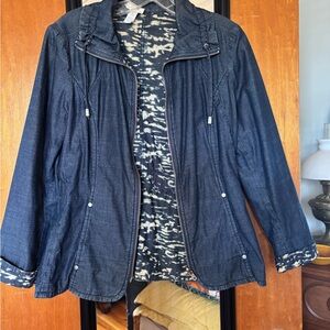 Chico's Navy Jean Jacket with Patterned Lining